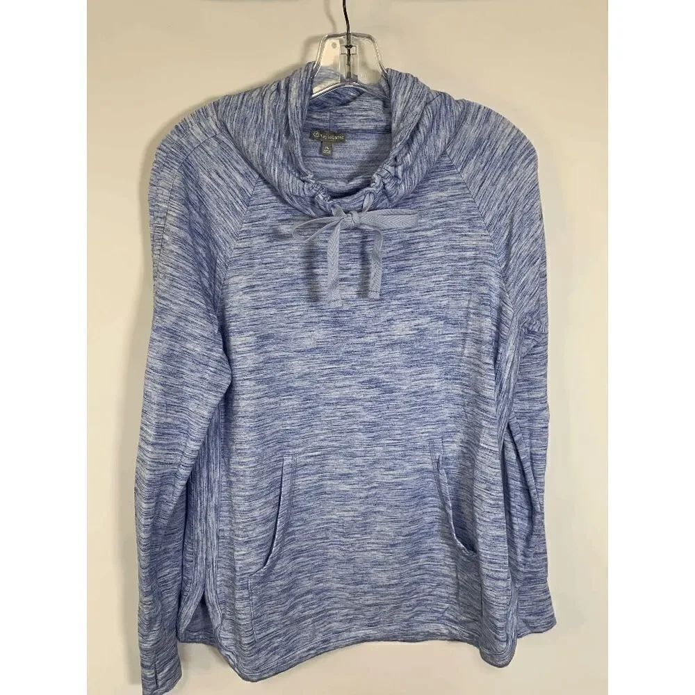 T by Talbots Women's Soft Lightweight Hoodie Sweatshirt Marled Blue Medium